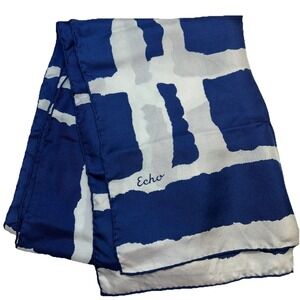 Echo Women's Scarf, Royal‎ Blue White 15 W X 44 L Vintage